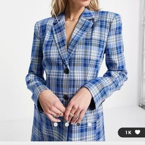 ASOS DESIGN molded hip suit blazer in blue check